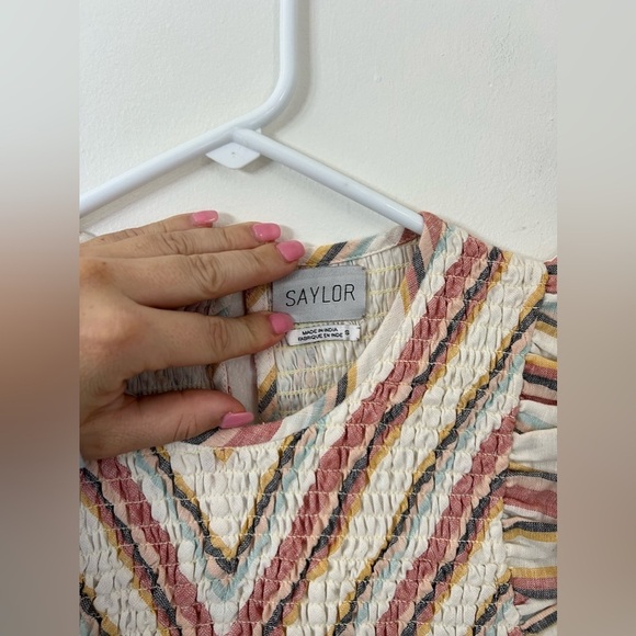 Saylor Tulsi dress multi pastel color striped print smocked ruffled small - Picture 6 of 8